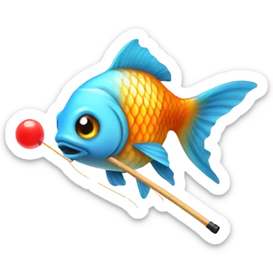 Goldfish with a lollipop and fishing pole sticker