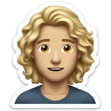 A handsome young man with long, wavy dirty-blonde hair cascading down past his shoulders, his face contorted in a look of utter shock sticker