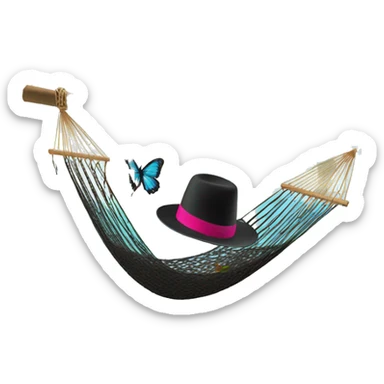 a knit top hat with butterfly on a tree and a hammock on the beach sticker