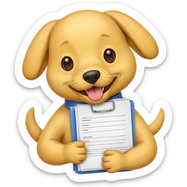 emoji dog holding a stack of resumes in its mouth, cheerful expression, no hands, minimal details sticker