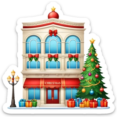 Christmas department store with holiday decorations sticker