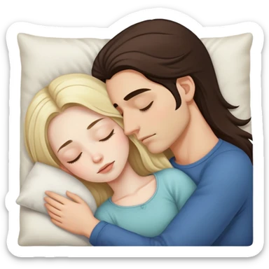 girl with long dark brown hair and pale skin sleeping with a man who is blonde sticker