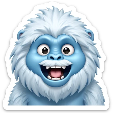 Cinematic Comical Yeti Portrait Emoji, with a cartoonishly exaggerated, fluffy figure in cool, frosty whites and icy blues, head tilted in an overly surprised expression with wide, comically sparkling eyes and a quirky, open-mouthed grin, simplified yet hilariously detailed, glowing with a soft frosty outline capturing the meme-worthy fun of a yeti in playful shock! sticker