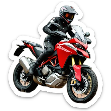 Caricatura Moto Ducati multistrada enduro off road roja y negra manchada de barro sticker