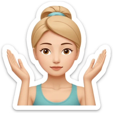Minimal wellness-style emoji of a woman doing face yoga exercises, hands gently lifting and stretching facial muscles, calm and natural look, clear face yoga movement, simple and easy-to-understand icon, no beauty or medical elements

 sticker