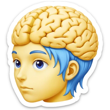A real person face emoji, skin is emoji yellow, and hair is a blue brain sticker