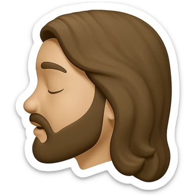 Edit the image to depict Jesus head in side profile view with closed eyes and a peaceful expression. The style should resemble Apple emoji style with a 3D look and soft shading, on a transparent background. sticker