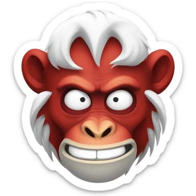 Evil red monkey with many white horns around its head sticker