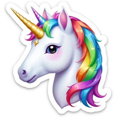 sparkly white unicorn with rainbow hair  sticker