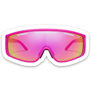 sporty neon pink shield visor sunglasses with thick frame and integrated strap, extremely robust design, substantial build, one-piece mirrored lens sticker