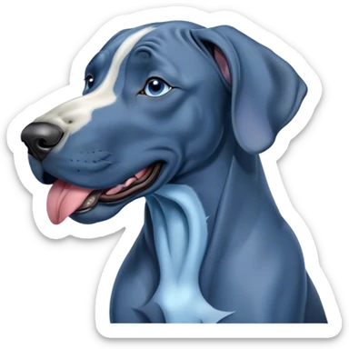 Cinematic Cute Yawning Blue Great Dane Portrait Emoji, Head tilted slightly with a dramatic, wide-open yawn, showcasing a smooth blue Fur with a cool luster, floppy ears slightly drooping, round steel-blue eyes barely open in drowsy contentment, Simplified yet irresistibly adorable features, highly detailed, glowing with a soft, cozy glow, high shine, relaxed yet expressive, stylized with a touch of whimsy, bright and endearing, soft glowing outline, capturing the essence of a sleepy yet affectionate guardian, so drowsy it feels like it could stretch out of the screen and curl up for a nap! sticker