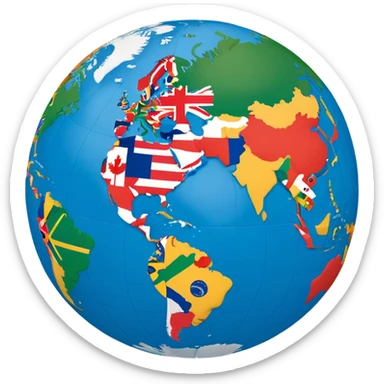 A globe showing Earth with small country flags around it or embedded on the continents sticker