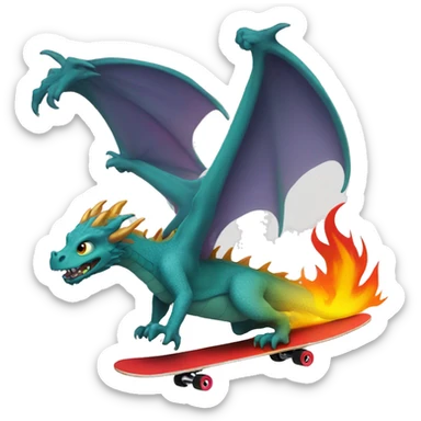 Dragon riding a skateboard down the hill breathing fire sticker