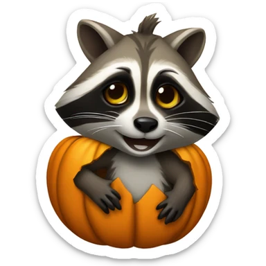 Cute raccoon peeking from a carved pumpkin sticker