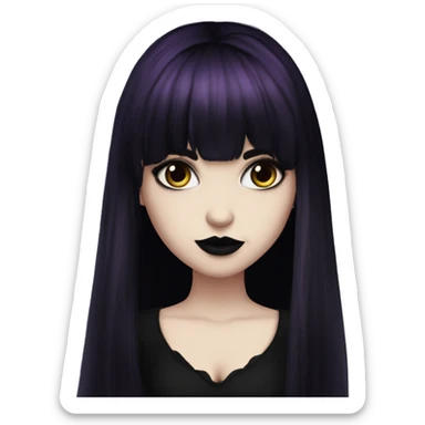 Elissabat -with bangs -long-hair-dark-plumpurple-and-black-vampire-goth-makeup-pinkeyes-romanticgothcloses sticker