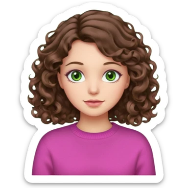 fille brune carré long cheveux ondules boucles yeux verts pull rose  sticker