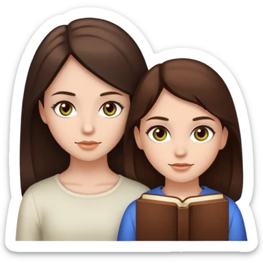 2 girls, one with dark brown hair and hazel green eyes and white skin, and the other with light brown skin, chocolate brown hair and brown eyes  sticker