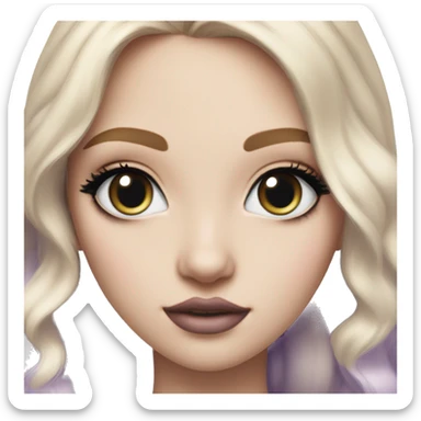 Create emojis like apple, Light girl with a blue iris, big eyes, light blond hair, pale skin, like a porcelain doll, medium nose, thick eyebrows, small lips

Makeup, eye makeup with colored eyeliner - purple

Long black eyelashes sticker