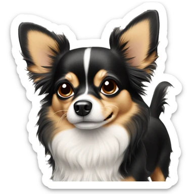 Chihuahua wiener dog fluffy black white and tan sticker