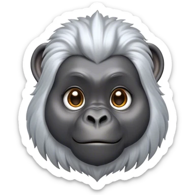Cinematic Cute mountain Gorilla Portrait Emoji, Head tilted playfully and inquisitively, with a robust build accented by a striking silver mane and round, sparkling eyes full of gentle charm, Simplified yet irresistibly adorable features, highly detailed, glowing with a warm, friendly jungle glow, high shine, affectionate and lively, stylized with a touch of endearing primate whimsy, soft glowing outline, capturing the essence of a mischievous yet loving mountain that feels like it could lumber out of the screen into your arms! sticker