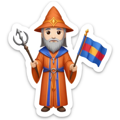 Wizard with Armenian flag colors (red, blue, and orange) on robe, holding a staff sticker