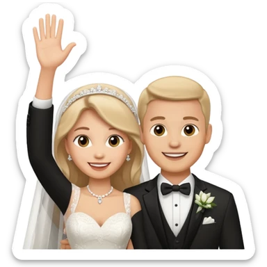 newlywed couple waving sticker
