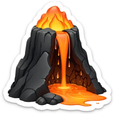 A lava flow spilling slowly over blackened rocks. sticker