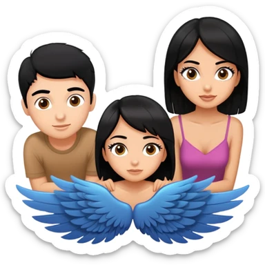 Instead of a plane put an eyelash like have them sit on it Two girls and 1 boy with black hair flying on a pair of eyelashes like an airplane but it’s just one big eyelashes  sticker