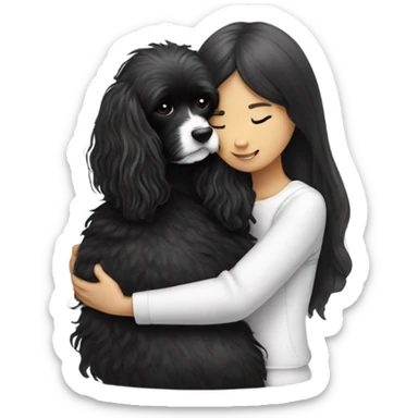 Black and white cavoodle getting hugged by long hair Asian girl sticker