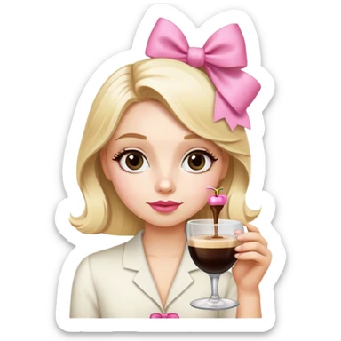 Blonde cute girl with pink bow in her hair drinking an espresso martini  sticker