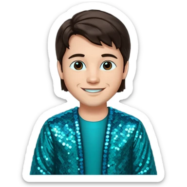 Daniel from The Bible with dark brown hair, teal sequin outfit sticker