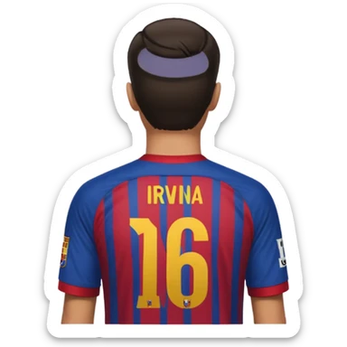 cowo pakai costum barcelona nomor punggung 16 nama IRVINA gaya menghadap belakang sticker