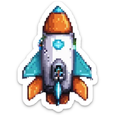 Pixel rocket ship with fins sticker