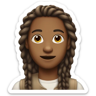 Androgynous brown boy with long dreadlocs in a side part being flirty sticker