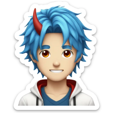 Anime boy with blue hair and Horns, red eyes  sticker