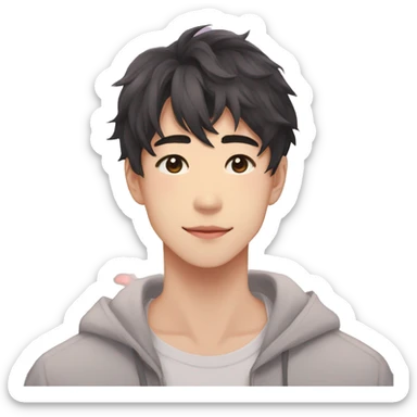 Gorgeous bright romantic Asian anime gentle man with blushing face aesthetic trending style outside sticker