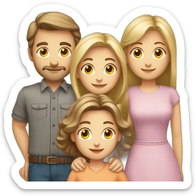 Caucasian family of five with man woman boy and two girls sticker