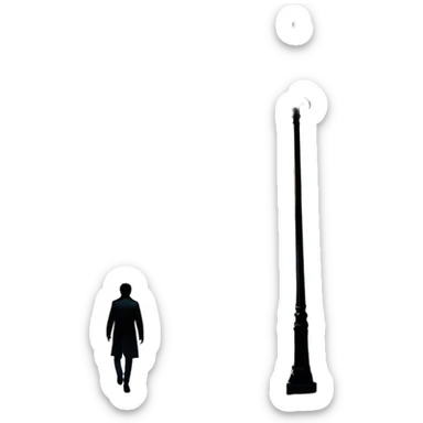 Icon for Thriller Movie: A dramatic movie poster-style design with dark, moody lighting. Include a shadowy figure, eerie silhouettes, and tense elements like a flickering street lamp, a lone figure walking through fog, and a tense cityscape. Intense, suspenseful atmosphere. Transparent background. sticker