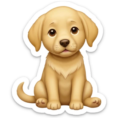 labrador retriever yellow fur sitting, one paw on chin, thoughtful face, emoji style sticker