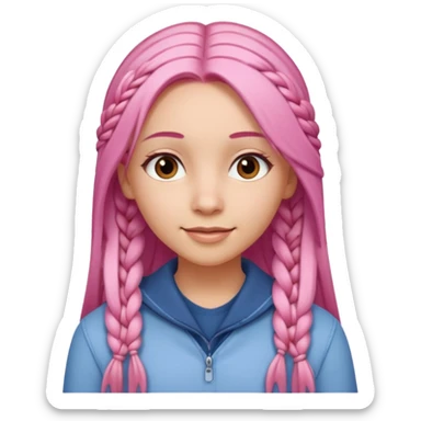 A light-skinned woman with long straight pink hair, lightly styled with small braids, brown eyes, and a gentle smile. sticker
