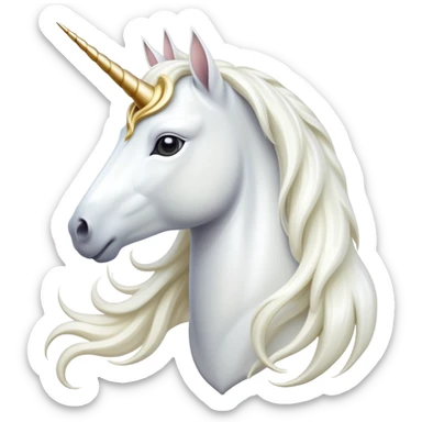 cinematic-noble-white-unicorn-portrait-emoji,-poised-and-regal,-with-a-slender,-ethereal-form-draped-in-a-pristine-white-color,-a-flowing-mane-and-tail,-and-a-glistening,-spiraled-horn-that-radiates-pure-light,-simplified-yet-sharp-and-majestic sticker