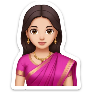 girl with light wheatish skin, dark brown hair, wearing dark pink saree sticker