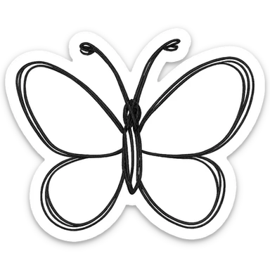 hand drawn outlined icon of a pink butterfly, no fill, transparent background, thick lines sticker