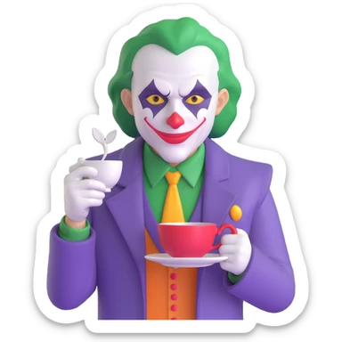 joker holding big tea cup sticker