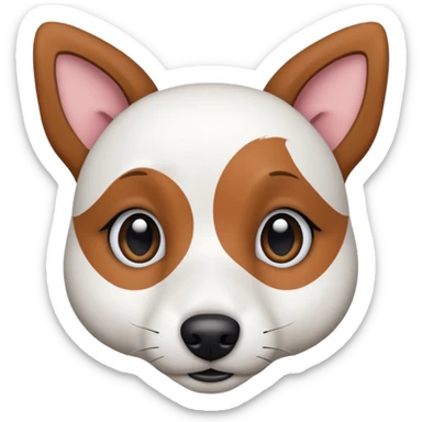 a fully white jack russell the size of a kelpie with floppy ears and a half white face sticker