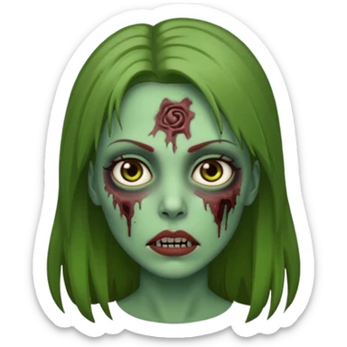 Faça uma zombie mulher verde, bonita de olhos castanhos e cabelo liso sticker