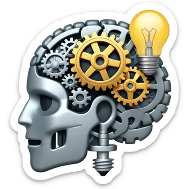 brain with lightbulb and gears, critical thinking sticker