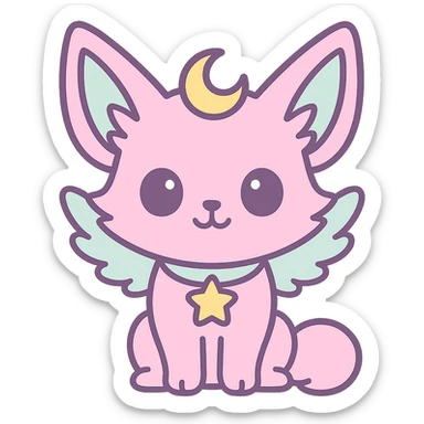 Transformer cette illustration de fennec magique kawaii en emoji expressif, style kawaii, fond transparent, garder les couleurs pastel et les accents féeriques. sticker