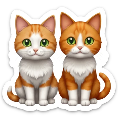 3 tiny short hair cats including a dark grey and white cat with green eyes, a ginger and white with orange eyes and a brown tabby and white with hazel eyes sticker