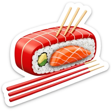 Japanese cuisine humanless avatar in minimalist emoji-style illustration. Sushi and chopsticks, clean lines, red white colors, flat design, calm and modern. sticker
